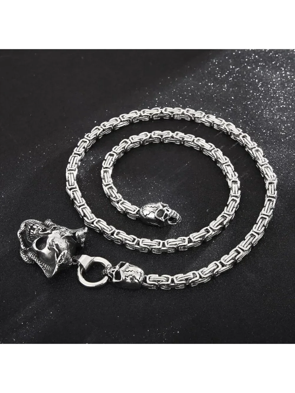 Gothic Skull Snake Pendant Necklace for Men & Women - Stainless Steel Cuban Link
